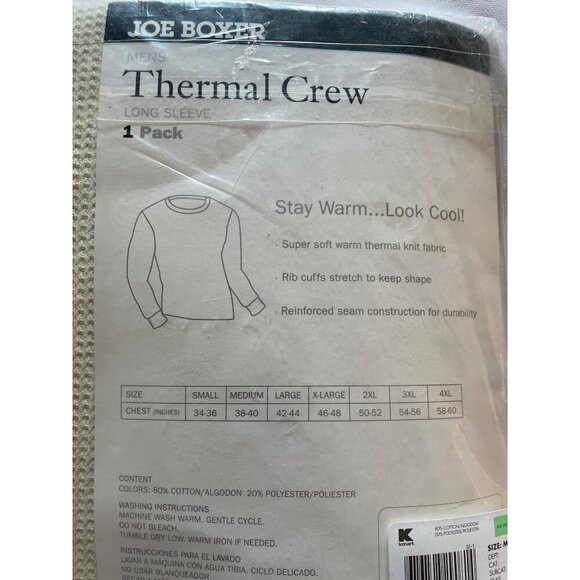 Joe Boxer Mens Thermal Crew Long Sleeve Shirt M 80% Cotton 20% Polyester Warm Ri - Picture 7 of 8